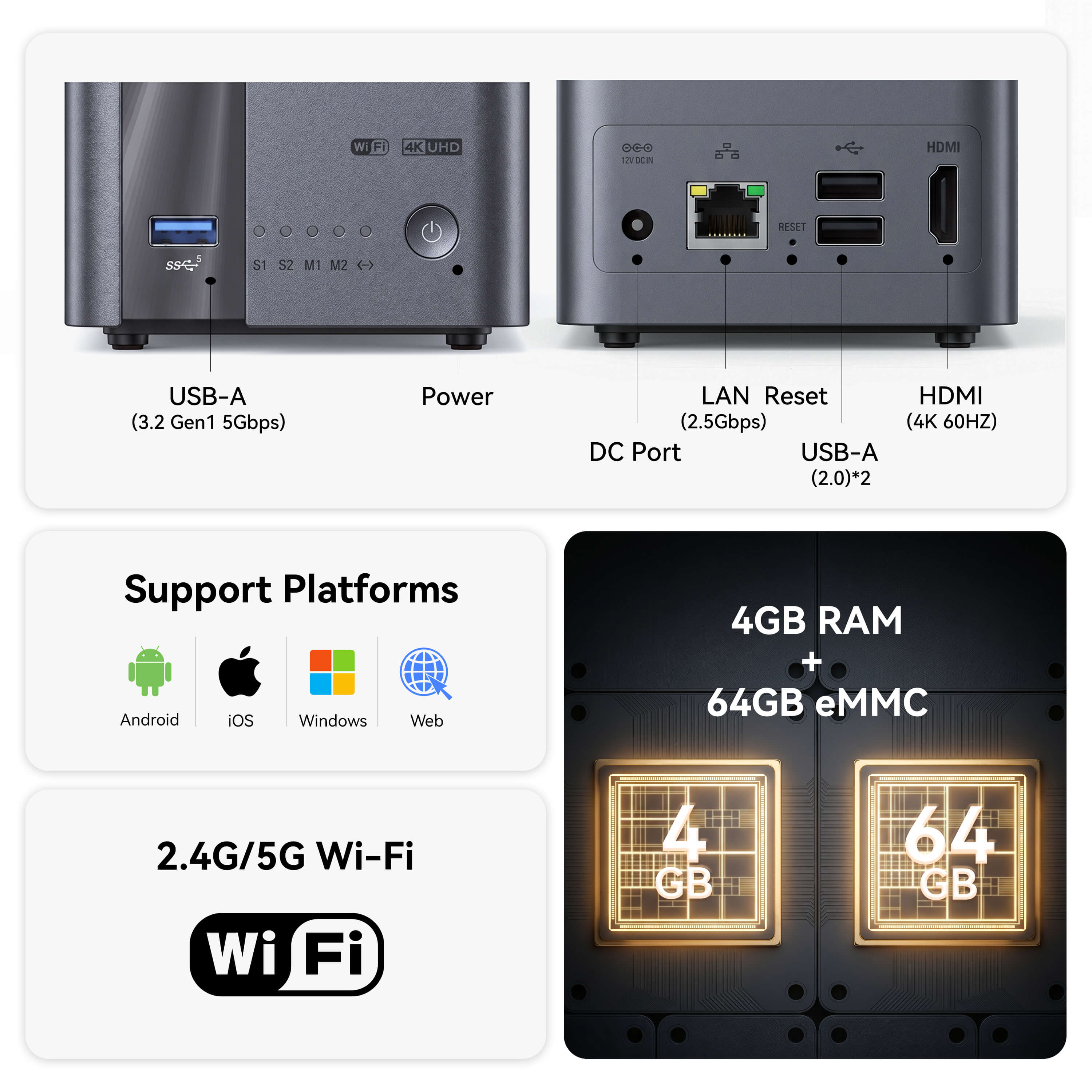 LincPlus LincStation E1 4-Bay NAS | 4GB RAM+64G ROM (Diskless)